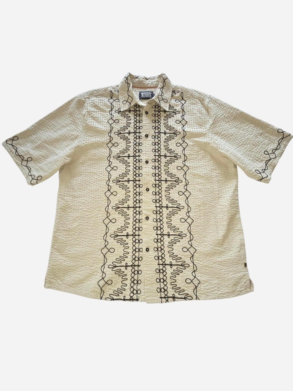 Scotch & Soda Oversize Embroidered Cotton Seersucker Button Up Shirt Size L - Picture 1 of 10
